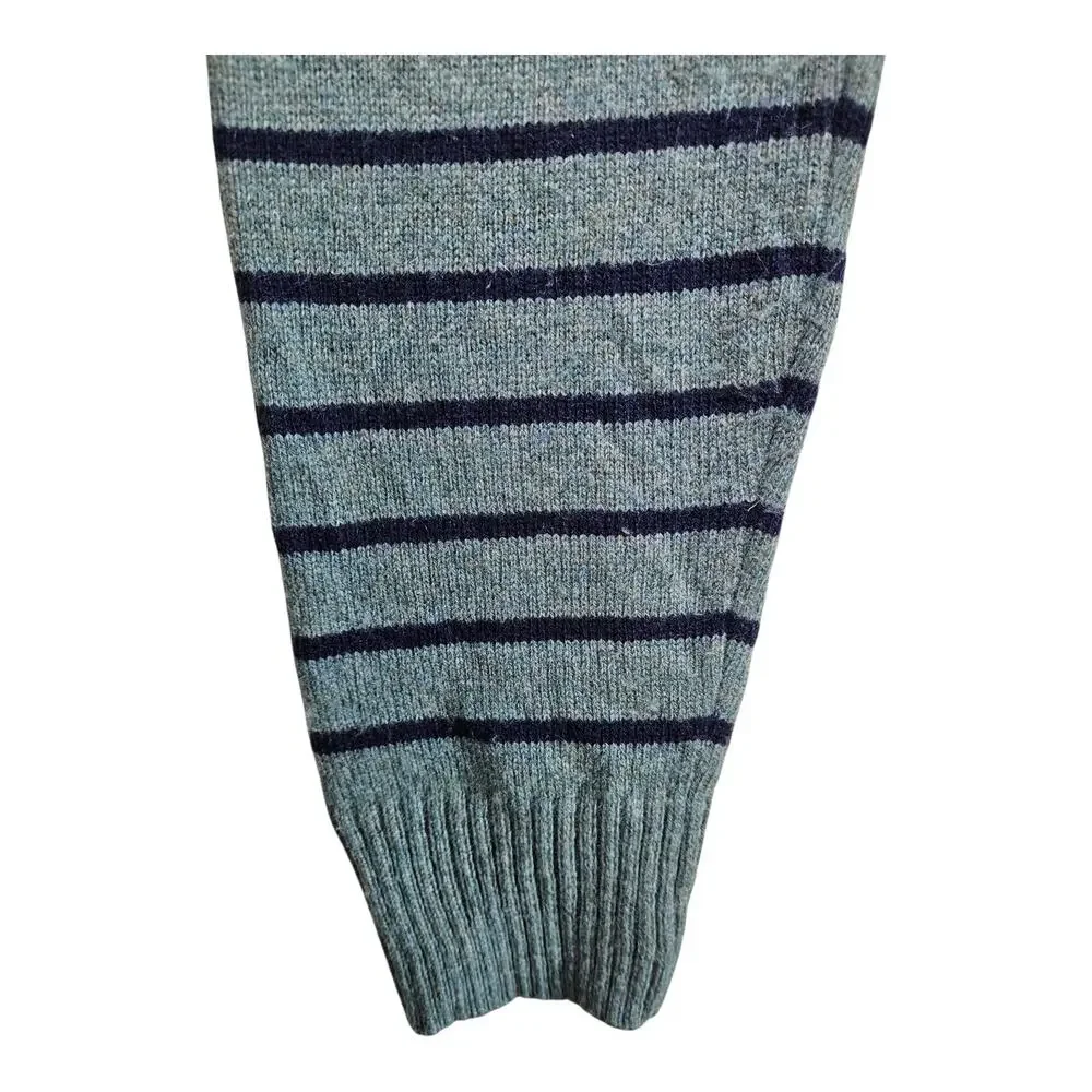 J Crew Men's M Sweater Lambs Wool Blend Green Blue Striped Long Sleeve Preppy 42